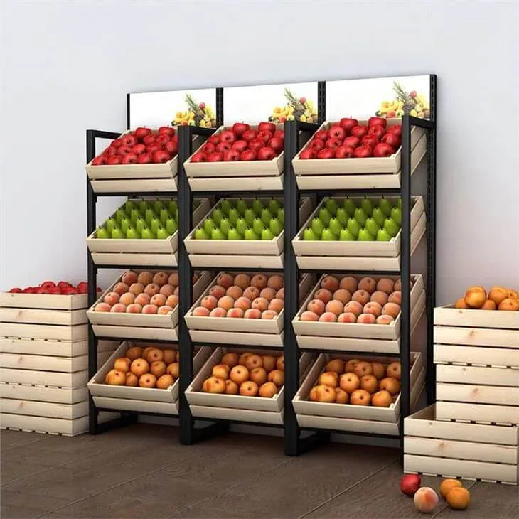 Tired Fruit Veg Display Stands for Shop | Wood Metal Shelves – custom retail display image 18