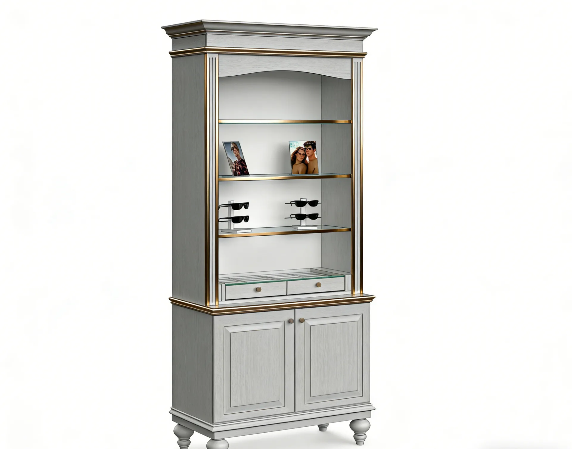 Eyebrow Salon Design, Furniture Decorations – Two-Tier Vintage Display Stand Open Glass Top Closed Storage Base image 1