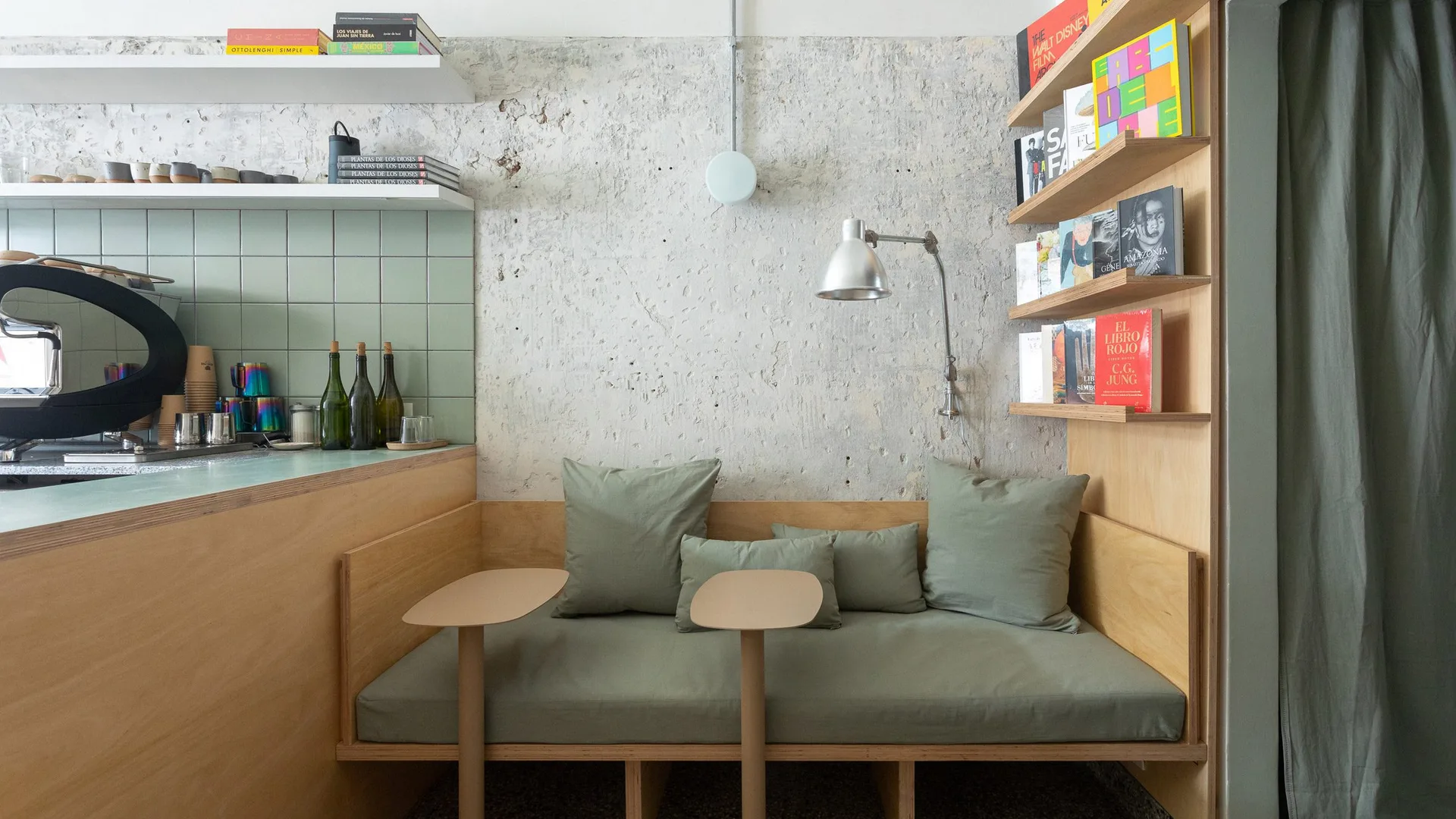 Bookstore Design, Displays Shelving Furniture – Wooden Book Shop Cozy Small Inviting Street Concrete Wall Book Store image 1