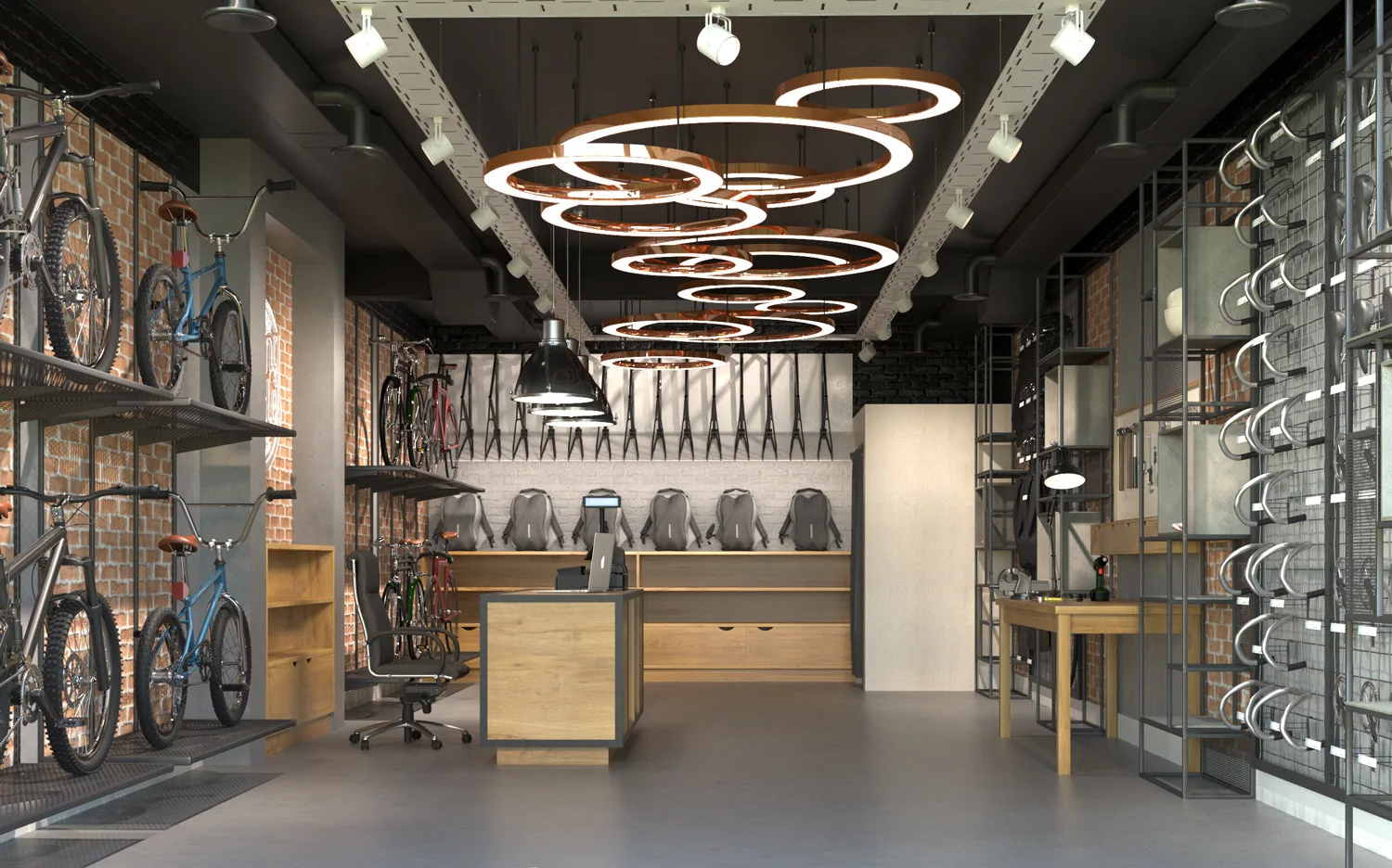 Bicycle Shop Displays | Bike Store Design Retail Fixtures – High-end bike shop design with dispaly cabinet and reception for 