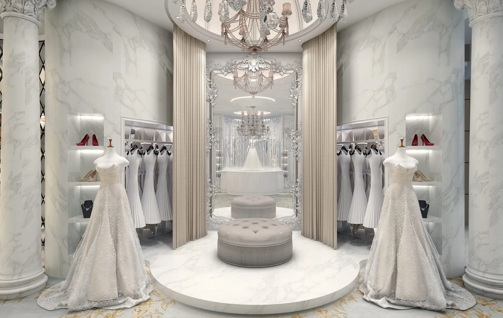 Bridal Shop Design, Displays Store Fixtures – Luxury Design Idea Bridal Shop Custom Display Rack for Wedding Dress image 6