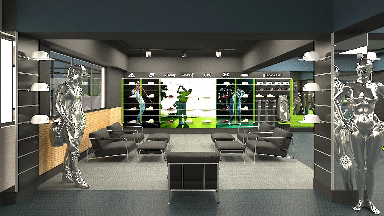 Golf Pro Shop Design, Displays Retail Fixtures – Trendy Golf Apparel & Accessories Shop Interior Design High-quality Display 