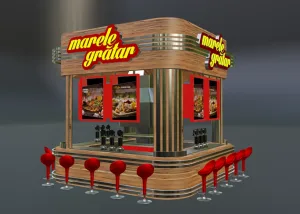 Outdoor Kiosk Booth For Sale | Custom Design – Cream‑Colored Outdoor Food Kiosk With Branding Display & Service Window image 