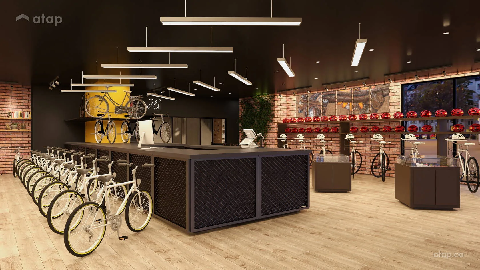 Bicycle Shop Displays | Bike Store Design Retail Fixtures – High-end bike shop design with dispaly cabinet and reception for 