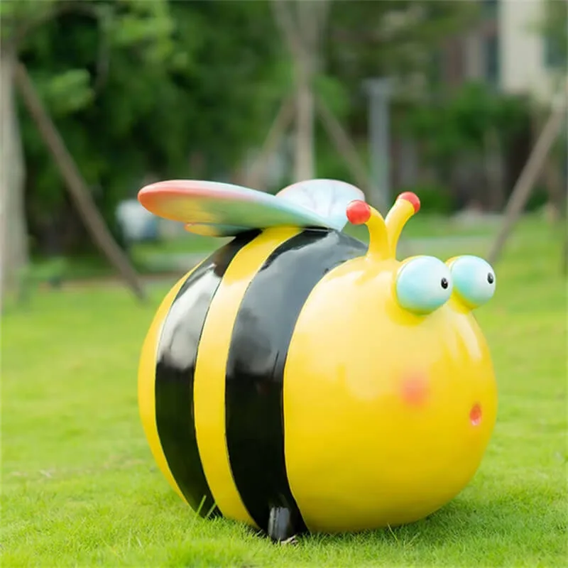 Cartoon Fiberglass Bee Sculpture | Cute & Healing Ornament for Outdoor Lawns & Parks | Indoor Decoration for Kids’ Parks | Customizable