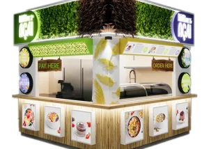 Outdoor Kiosk Booth For Sale | Custom Design – Cream‑Colored Outdoor Food Kiosk With Branding Display & Service Window image 