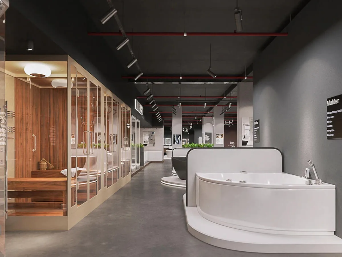 Sanitary Shop Showroom Design | Custom Sanitary Ware Displays – Black High-end Sanitary Shop Design Custom Display Stand and 
