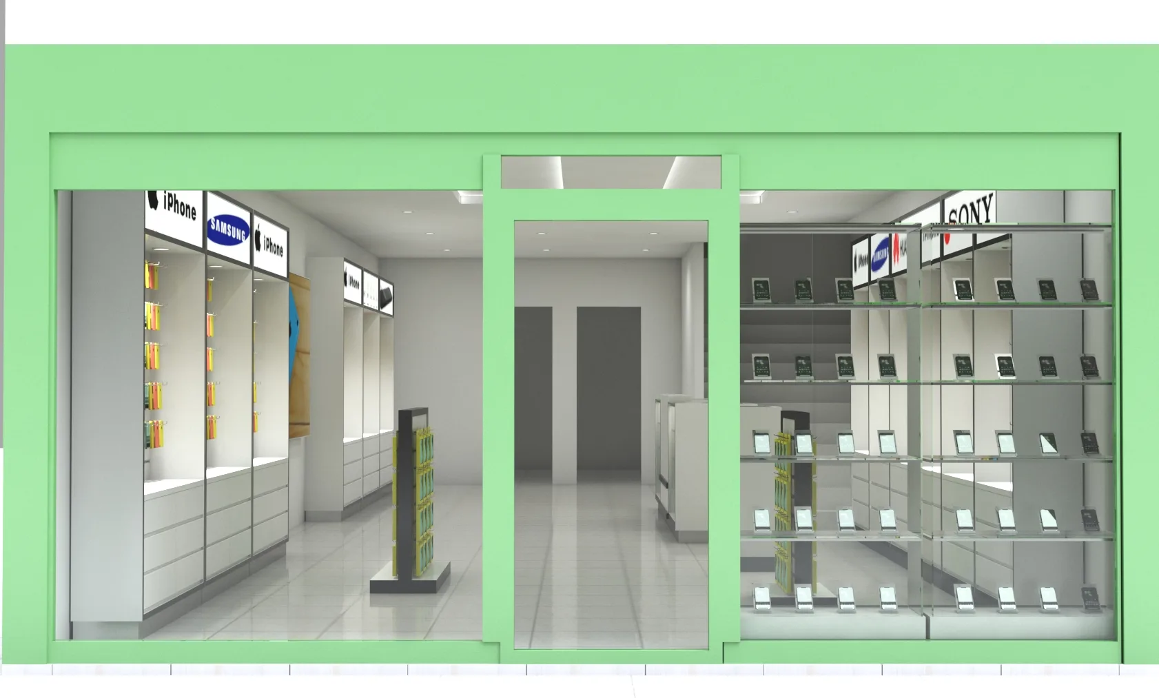 Green colour mobile phone store design Mobile phone display furniture on sale