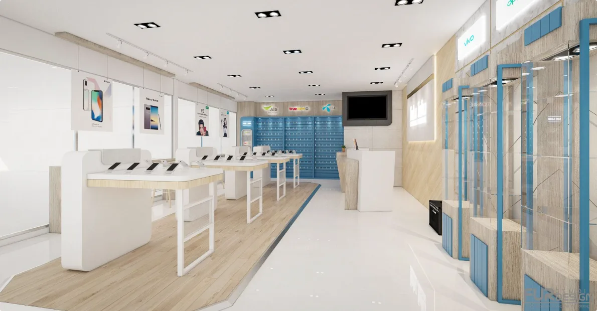 Mobile Shop Design, Displays Decorations – Vitality Blue Mobile Phone Store accessories retail cell phone counter glass showc