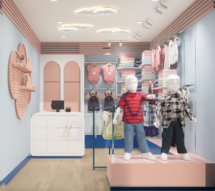 Exquisite Children’s Clothing Store Design Pink Children’s Clothing Display Stand and Display Shelves