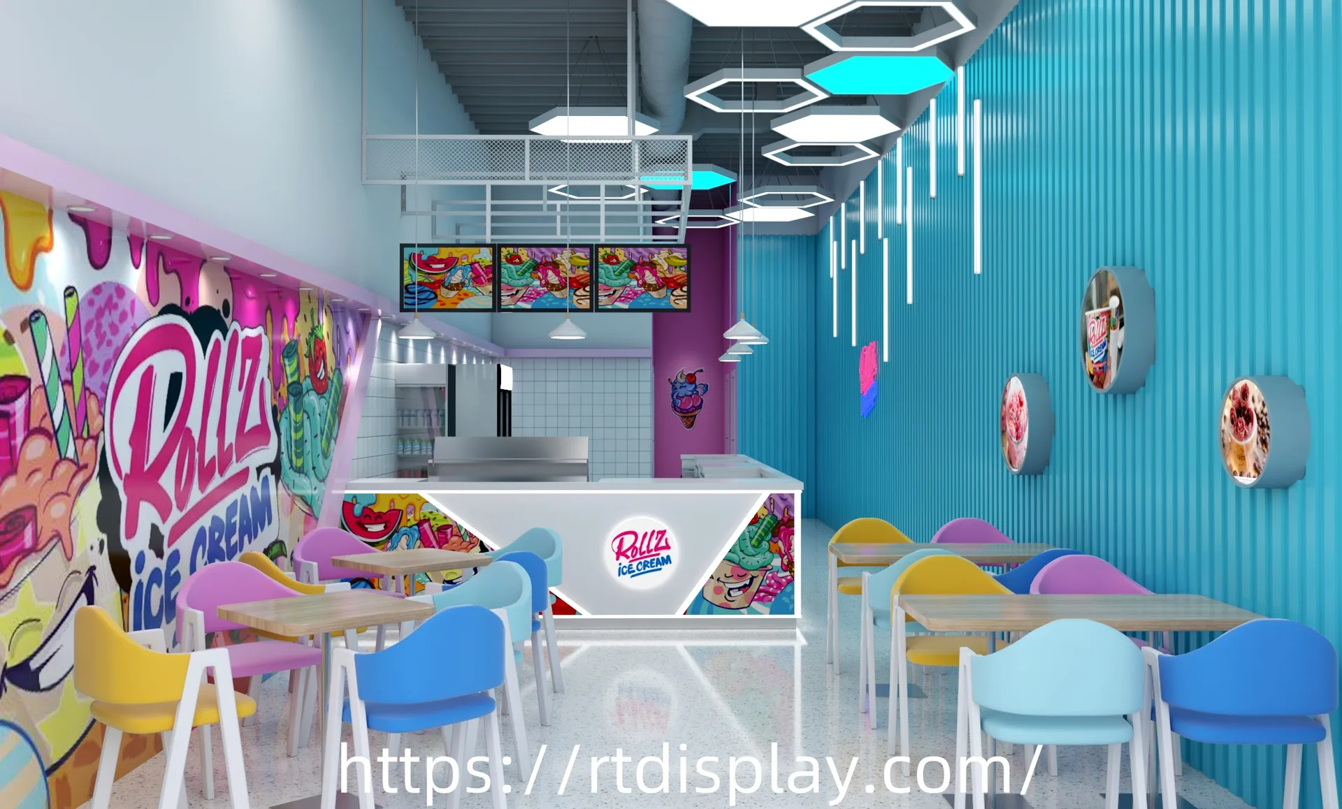 Ice Cream Shop Design | Frozen Yougrt Gelato Store Displays Counters – Cute pink ice cream shop furniture design dreamy Itali