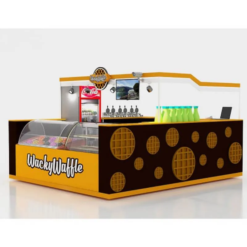 Yellow crepe kiosk design crepe display showcase & cabinet for sale