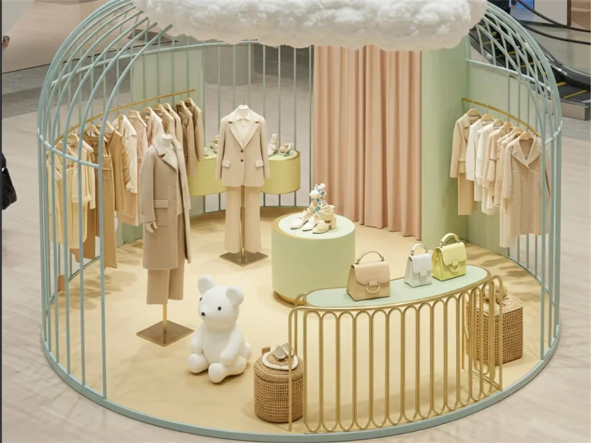 Clothing Kiosk – Healing Birdcage-Shaped Clothing Pop-Up Shop | Movable Mall Kiosk Design Concept image 1