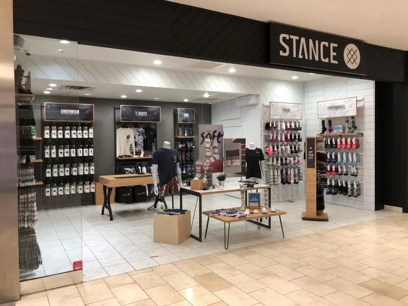 Socks Shop Design, Displays Rack Fixtures – Modern Socks Shop Design with White Wall Cabinets and High-end Display Stands ima