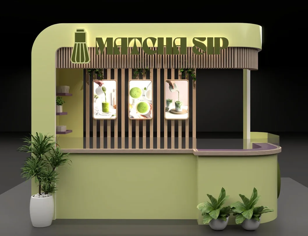 Barber Kiosk Haircut Kiosk For Sale – Matcha Tea Kiosk Real Case image 1