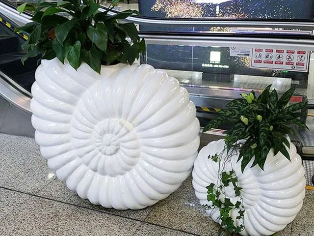 Indoor Fiberglass Planter Stand Flower Vases | Tall Large – Fiberglass Conch Planter For Indoor Mall,Station & Airports. imag
