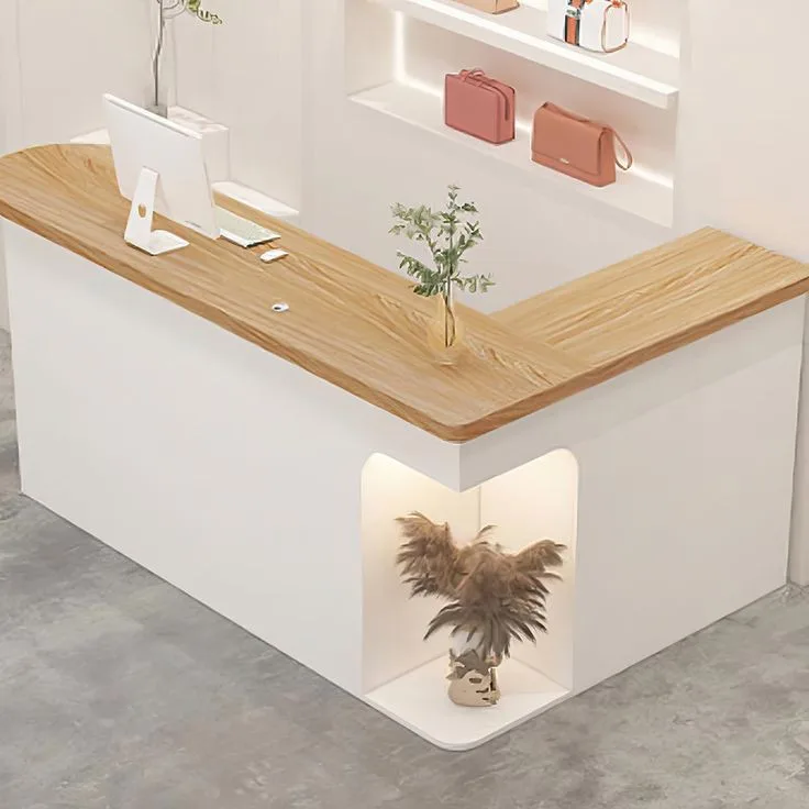 Office Reception Desk Counters | White,Wood Stone – custom retail display image 97