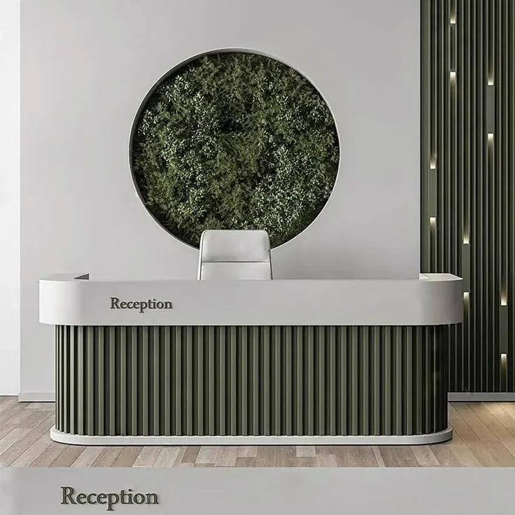 Office Reception Desk Counters | White,Wood Stone – custom retail display image 94