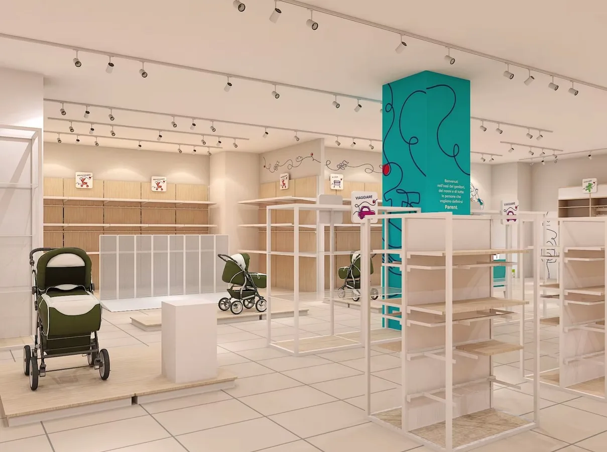 Baby Shop Design, Displays Fittings – Light Pink and Blue Themes Baby Shop Design Charming Display Wall Cabinets and Risers i