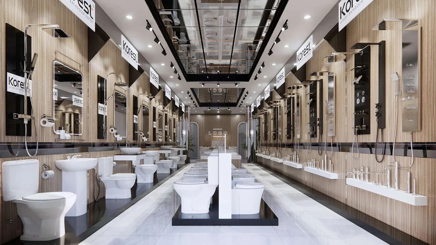 Sanitary Shop Showroom Design | Custom Sanitary Ware Displays – Black High-end Sanitary Shop Design Custom Display Stand and 