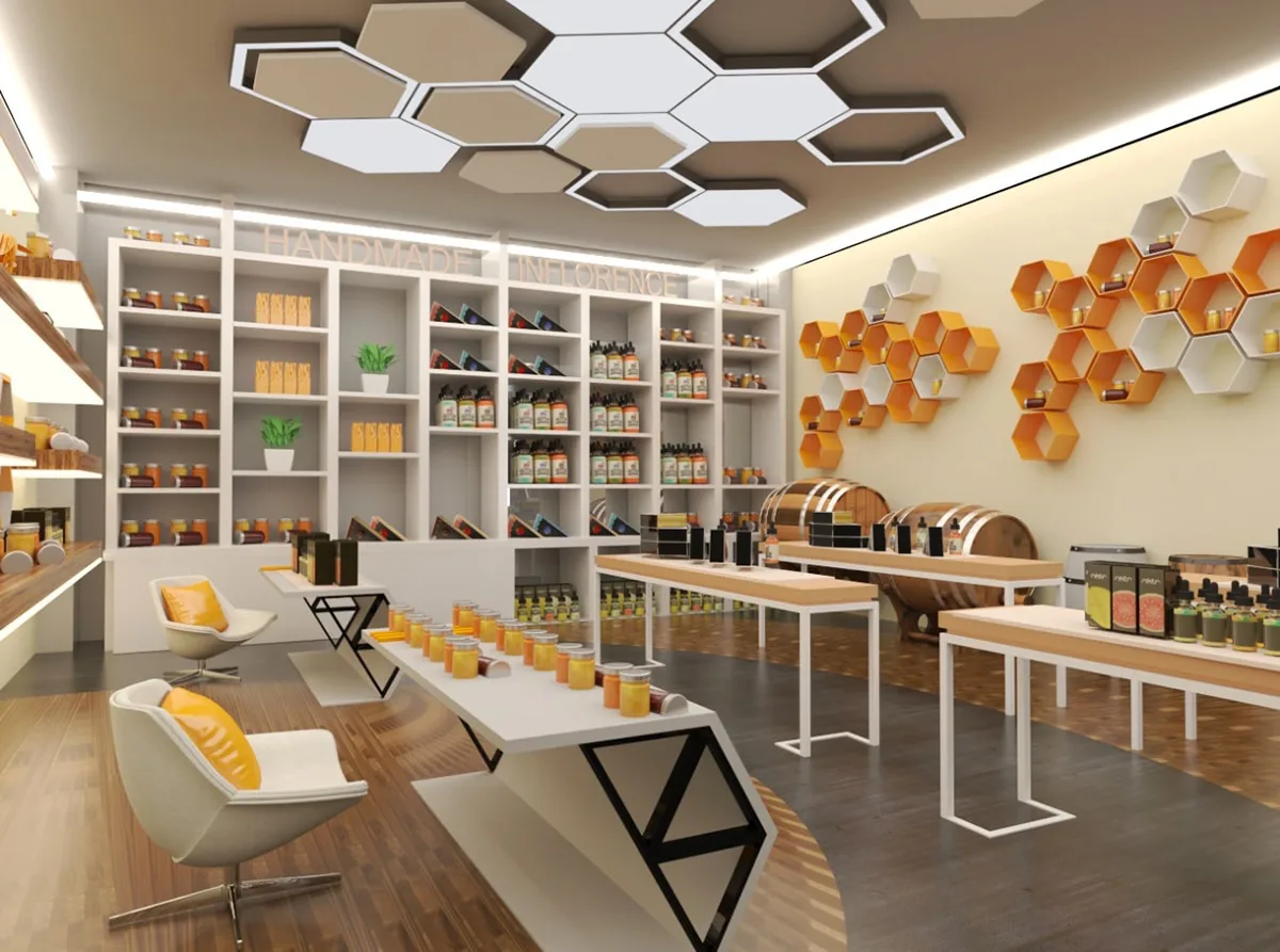 Honey Shop Design, Displays Retail Fixtures – Retro honey shop Bee display stand Customized furniture for honey shops image 4