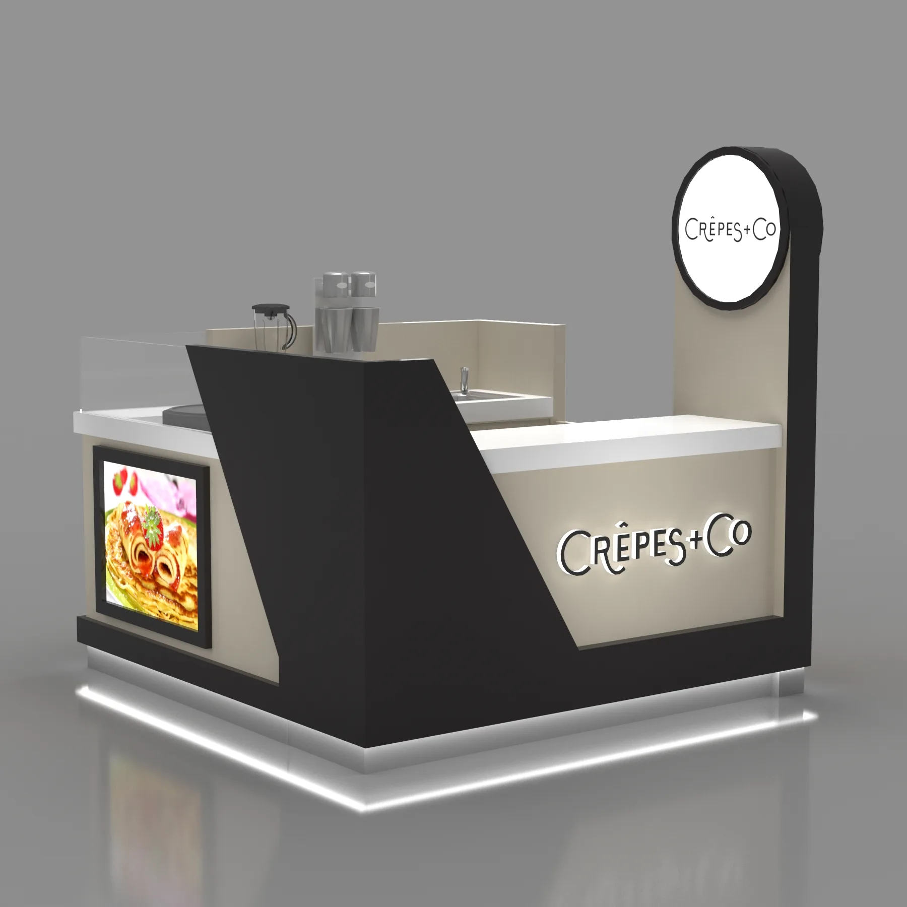 Fashionable crepe stall display showcase in the mall