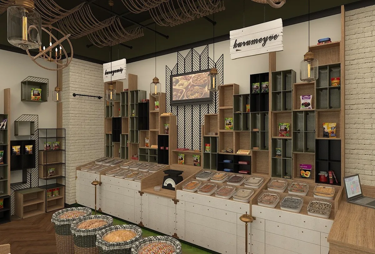 Rustic Dry Fruit shop Wooden Display Furniture Nutritious Nuts Store in Airport