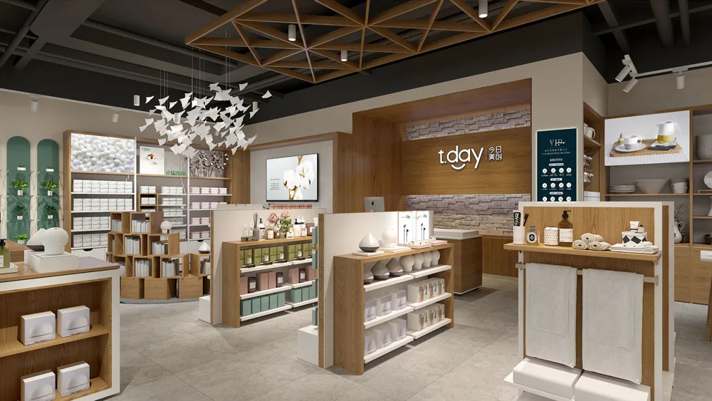Daily Necessities Boutique Shop Design With Home Decor Displays & Wooden Household Shop retail fixtures