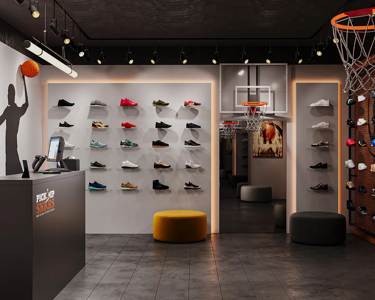 Sneaker Shop Design Retail Store Fixtures – Retro and futuristic sneaker store design wooden wall cabinets with unique design
