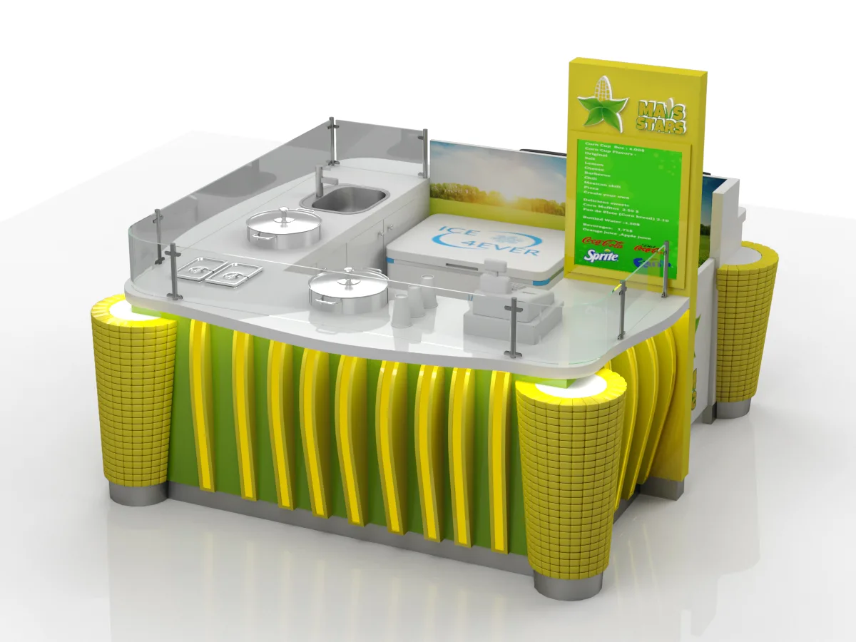 Corn Kiosk – Golden corn kiosk design cinema sell popcorn display cabinet on sale image 4