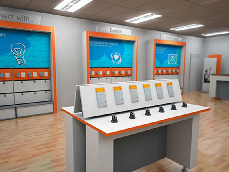Mobile Shop Design, Displays Decorations – Vitality Blue Mobile Phone Store accessories retail cell phone counter glass showc