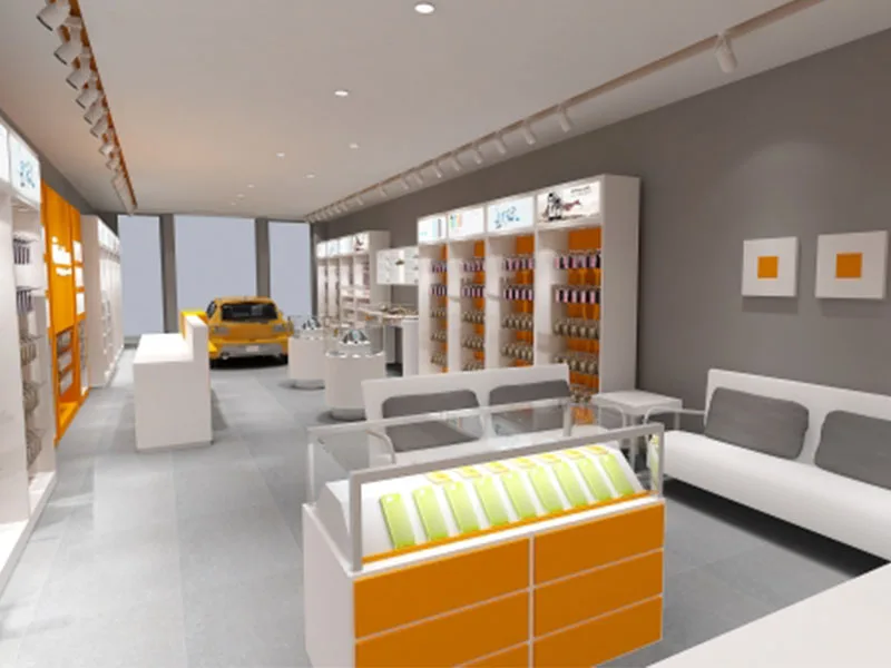 Mobile Shop Design, Displays Decorations – Vitality Blue Mobile Phone Store accessories retail cell phone counter glass showc