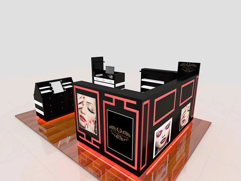 Cosmetic Kiosk Makeup Kiosk For Mall – Black and grey cosmetics store commercial furniture custom Skincare product display st