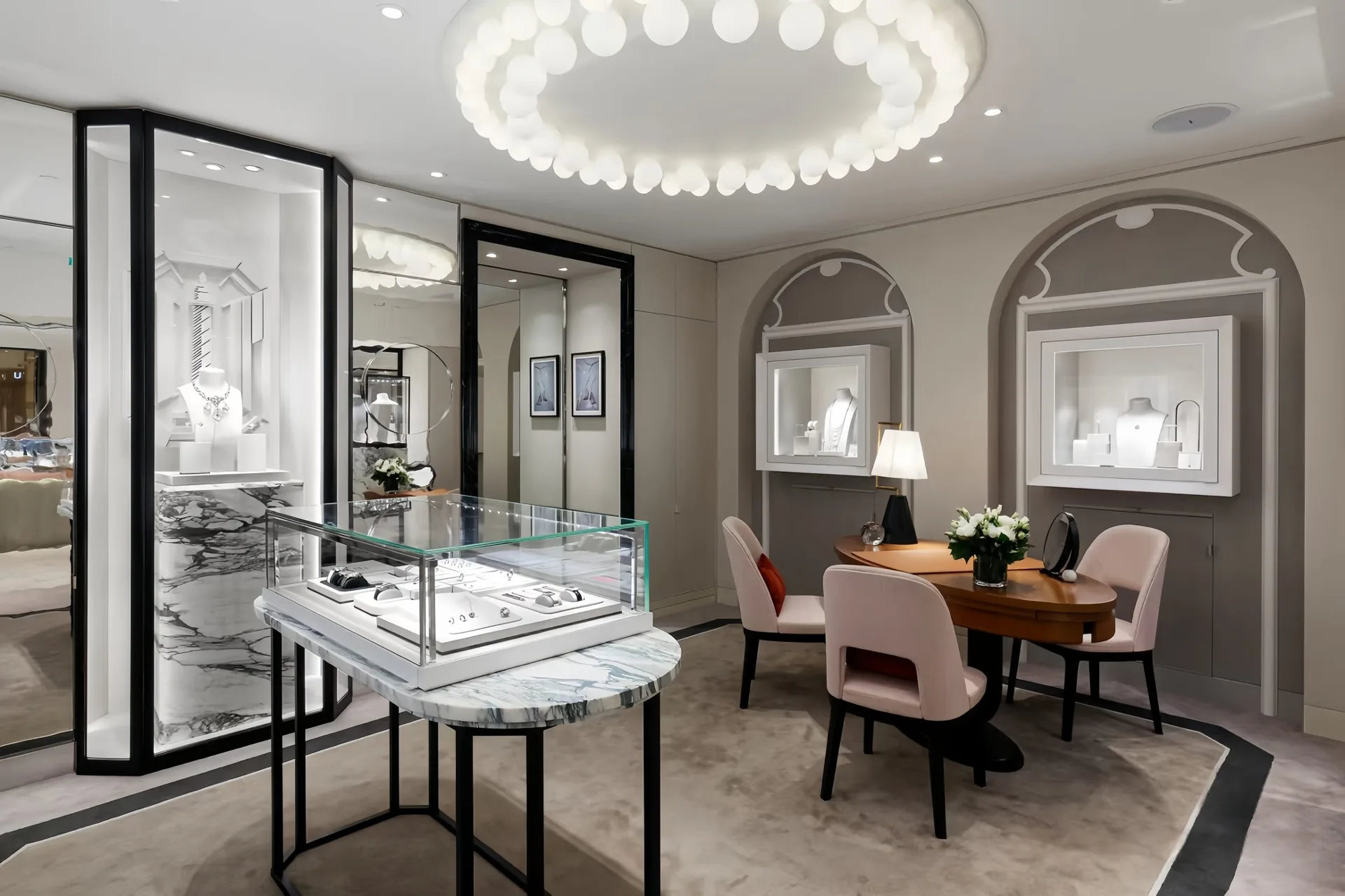 High‑End Luxury Jewellery Display Vitrine, Custom White Glass Jewelry Showcase For Boutique Interior — view 2