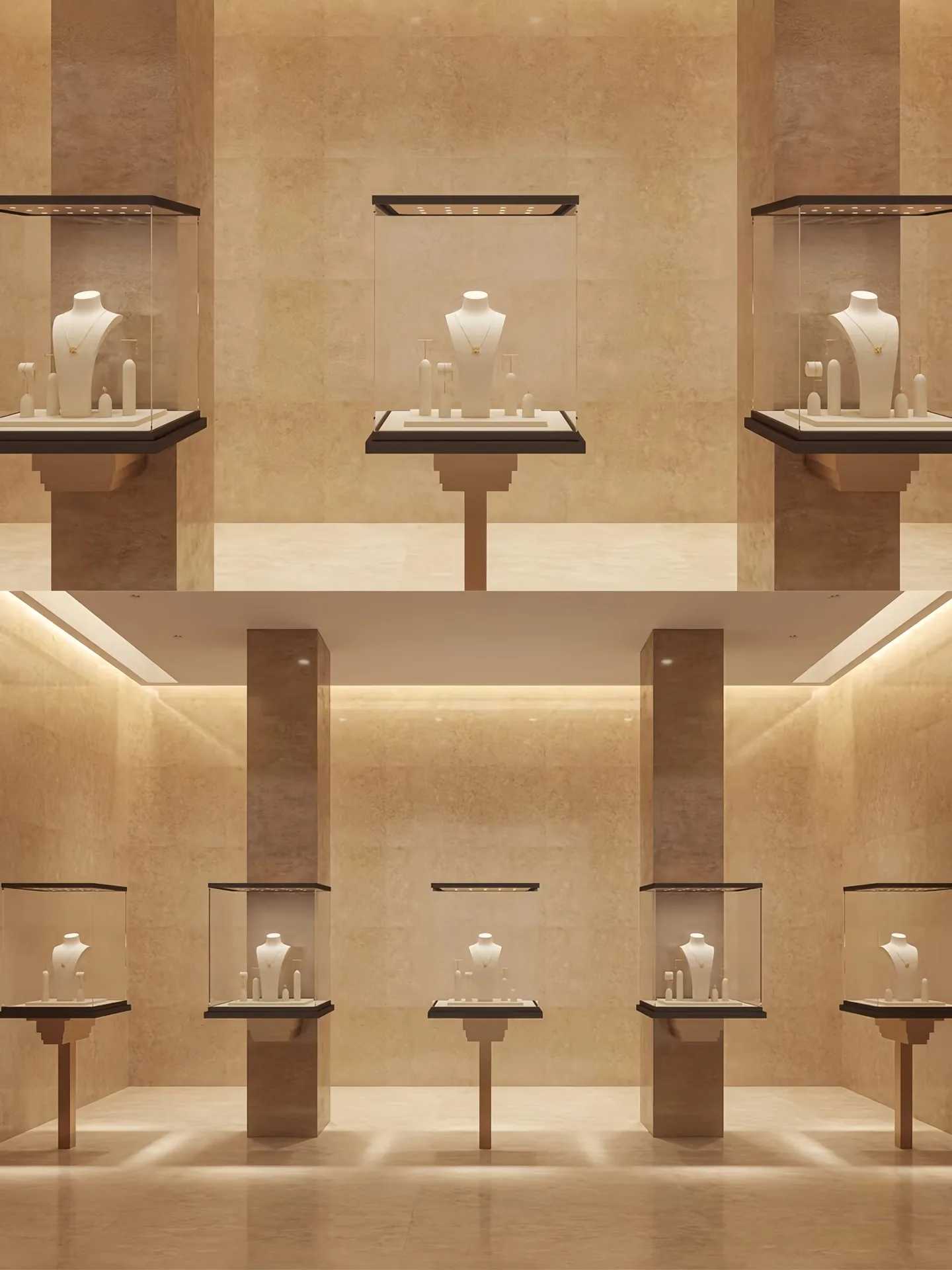 Custom Recessed Wall Jewelry Display Cabinet, Built‑in Wall Glass Jewellery Showcase for Retail Boutique