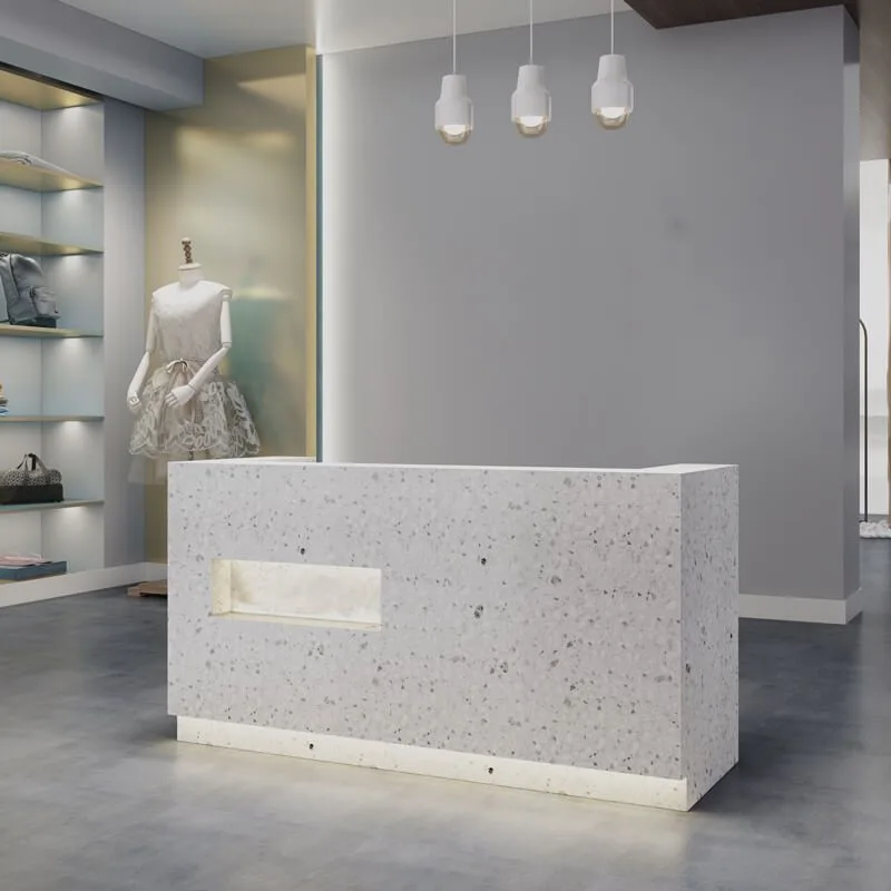 Office Reception Desk Counters | White,Wood Stone – custom retail display image 105