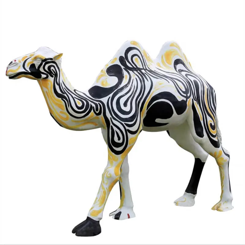Abstract Painted Fiberglass Camel Sculpture | Art‑Style Decor for Outdoor Malls, Plazas & Scenic Spots