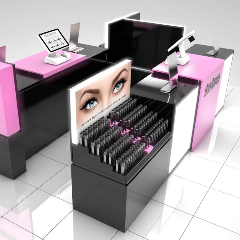 Cosmetic Kiosk Makeup Kiosk For Mall – Black and grey cosmetics store commercial furniture custom Skincare product display st