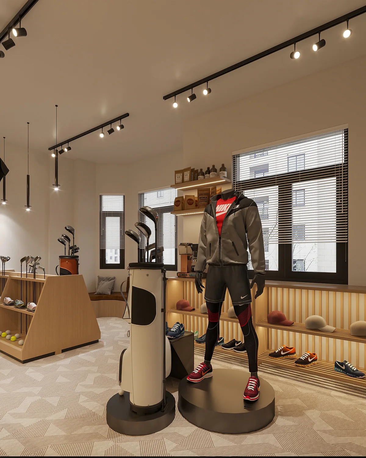 Golf Pro Shop Design, Displays Retail Fixtures – Trendy Golf Apparel & Accessories Shop Interior Design High-quality Display 