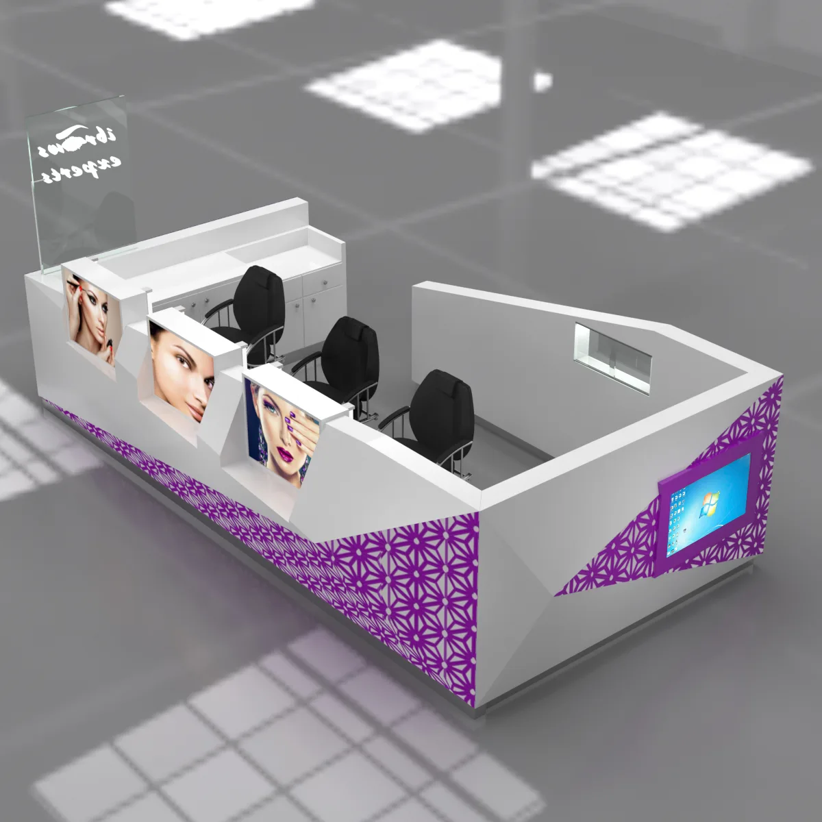 Eyebrow Threading Kiosk | Brow Bar For Sale – Unique eyebrow threading kiosk custom black eyebrow bar display beauty showroom