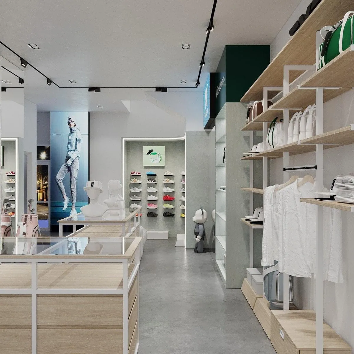 Golf Pro Shop Design, Displays Retail Fixtures – Trendy Golf Apparel & Accessories Shop Interior Design High-quality Display 