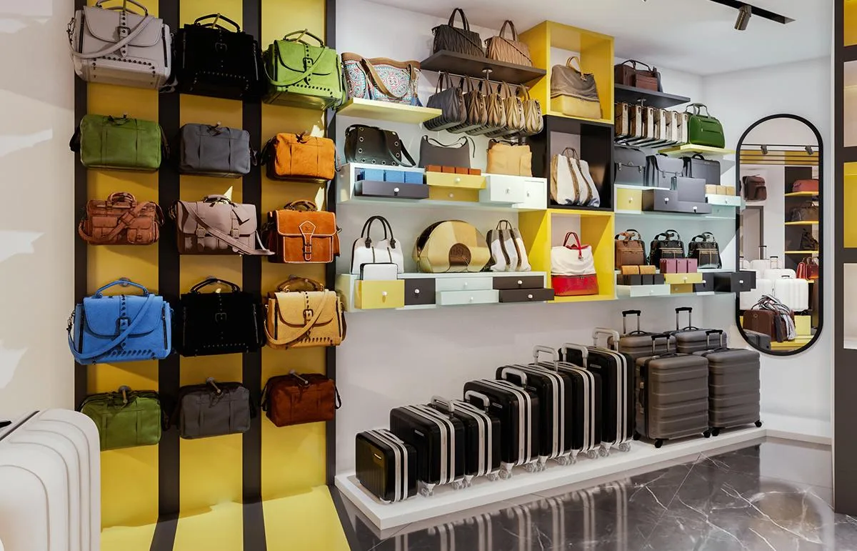 Luggage Store Design | Custom Suitcase Shop Retail Fixtures Displays – Custom Suitcase Display Fixtures Modern Luggage Store 