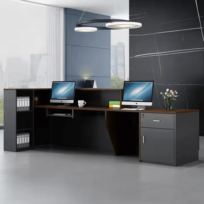 Office Reception Desk Counters | White,Wood Stone – custom retail display image 73