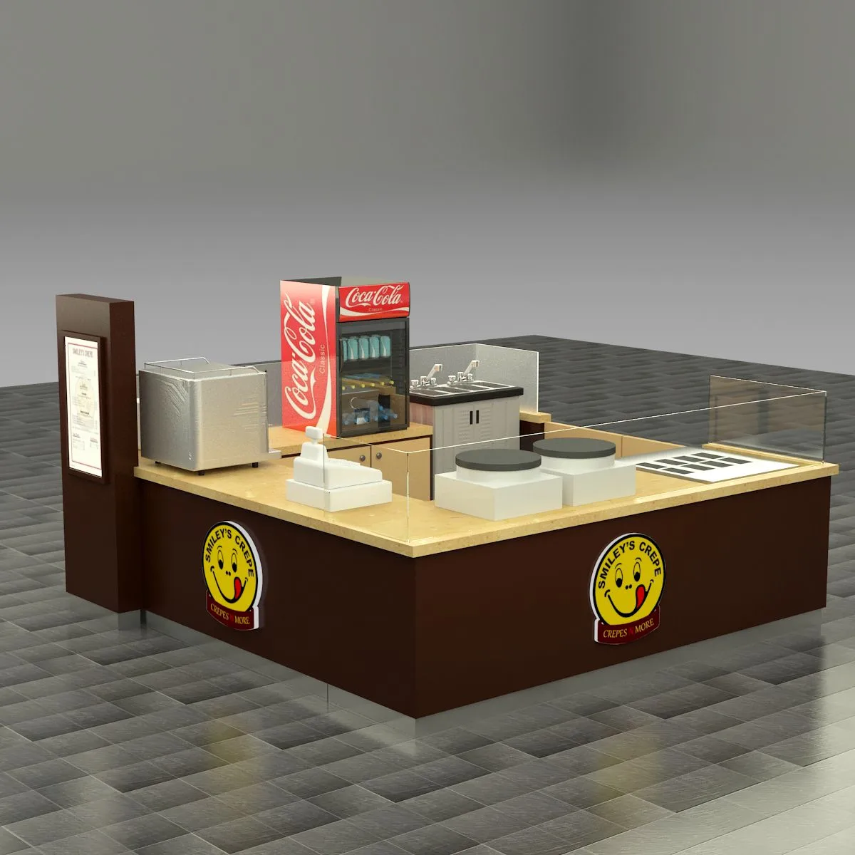3×3Cute and eye-catching crepe kiosk design crepe display cabinet & counter