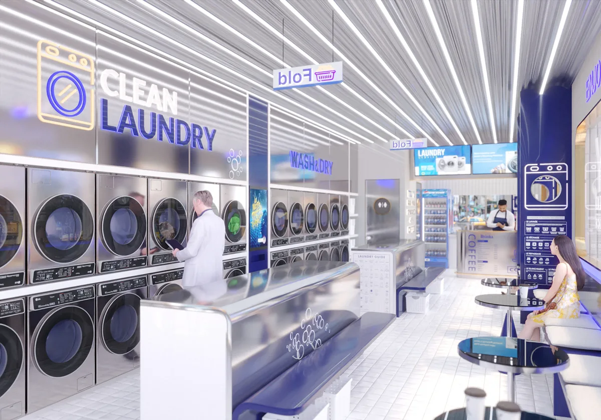 Laundry Shop Design, Display Fixtures Furniture – Gold Wave Decoration Laundry Shop Wooden Wall Cabinet Laundry Store image 5