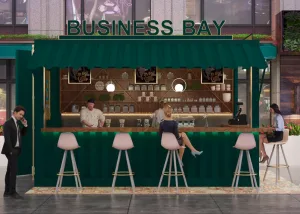Outdoor Kiosk Booth For Sale | Custom Design – Cream‑Colored Outdoor Food Kiosk With Branding Display & Service Window image 