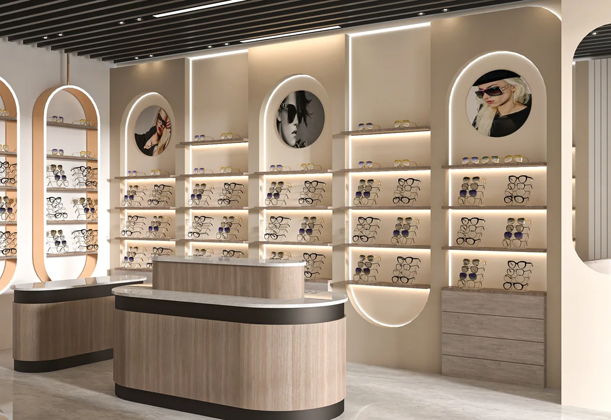 Optical Shop Design, Store Fixtures Furniture – Space-Optimized Glasses Counter for High-Traffic Retail Areas image 15
