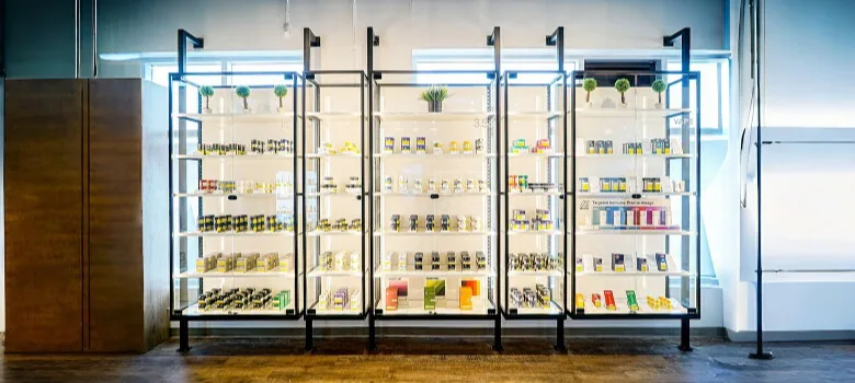 cannabis display shelves Cannabis Dispensary Shelving, Wall Racks Storage Solutions – custom retail display image 7