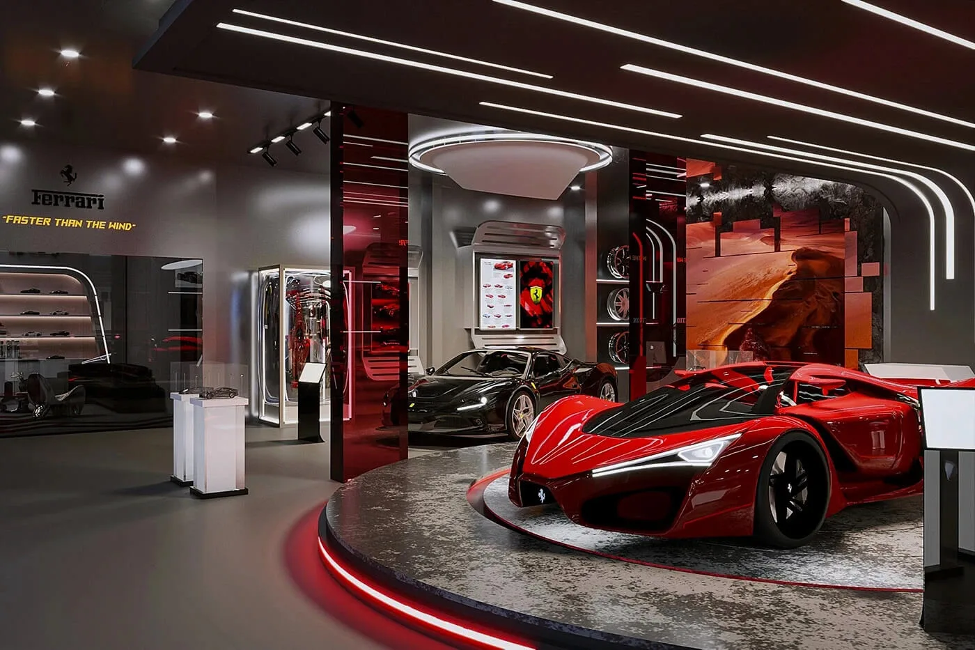 Manufacture Premium Car Showroom Furniture Fixture 3D Design for Auto Dealership