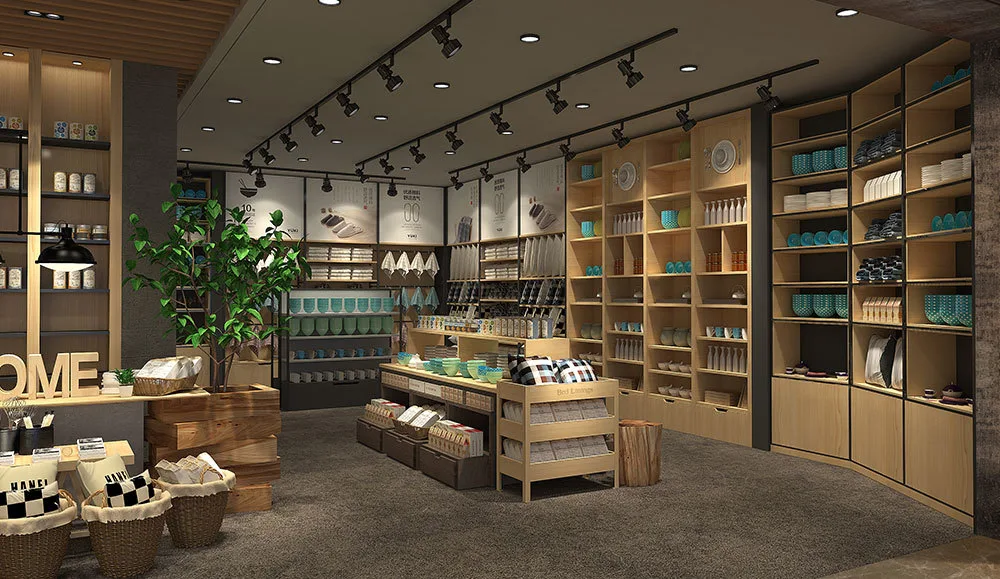 Home Decors Boutique Store Design Wooden Wall Cabinets and Display Shelves